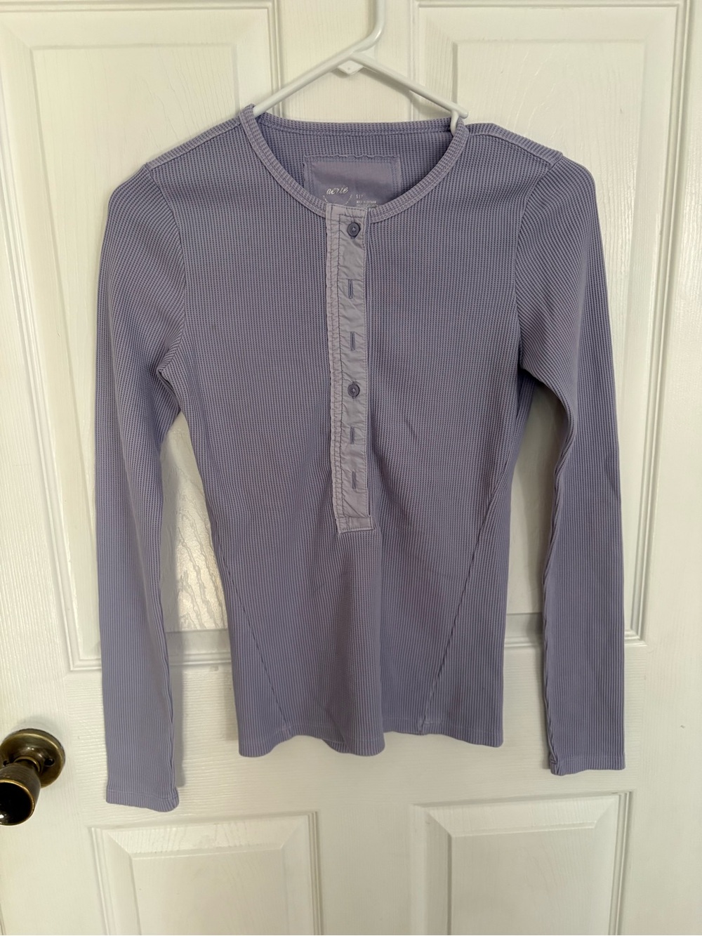 new aerie Long Sleeve Ribbed Henley Top - Lavender